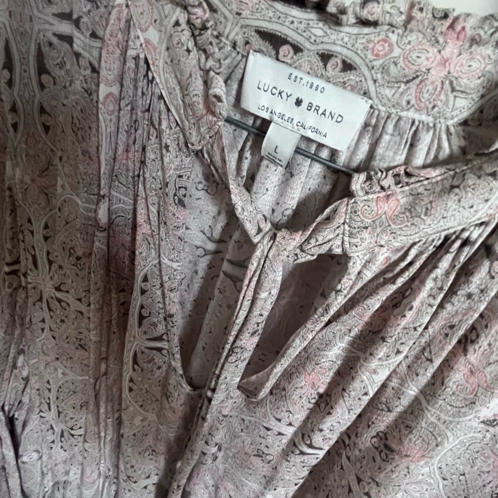 Lucky Brand Pink and Gray Paisley Top